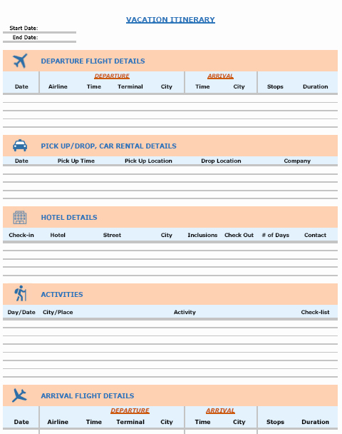 Travel Schedule Template Awesome Blank Itinerary Templates Word Excel Samples