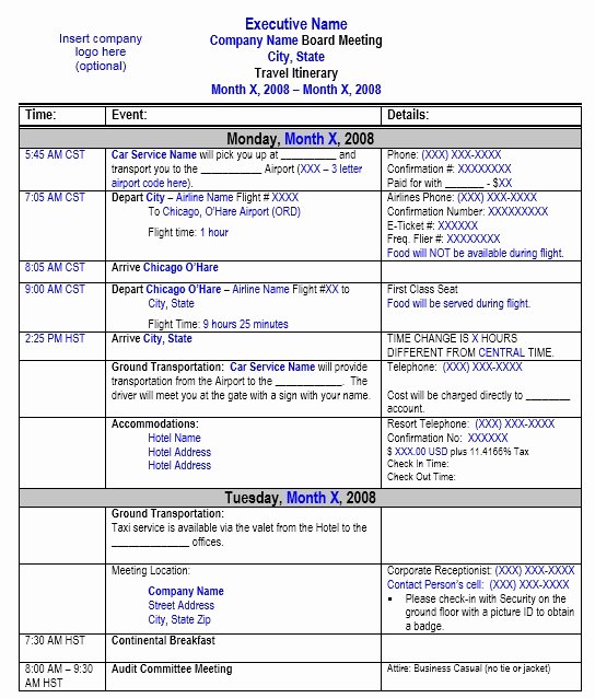 Travel Schedule Template Beautiful Travel Itinerary Template 8 Free Templates Schedule