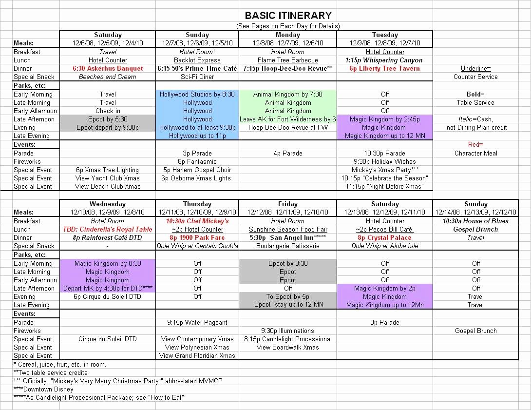 Travel Schedule Template Best Of Basic 2017 December Disney World Itinerary