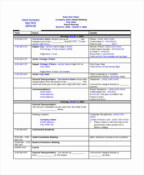 Travel Schedule Template Fresh 9 Travel Itinerary Templates Free Word Pdf format