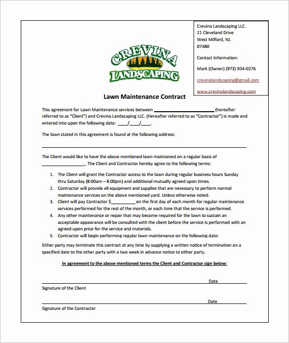 Tree Trimming Estimate Template Beautiful Lawn Care Contract Template