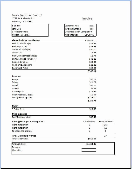 Tree Trimming Estimate Template Lovely Landscaping Invoice Template
