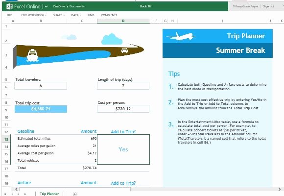 Trip Planner Template Excel Inspirational Trip Planner Template for Excel Line