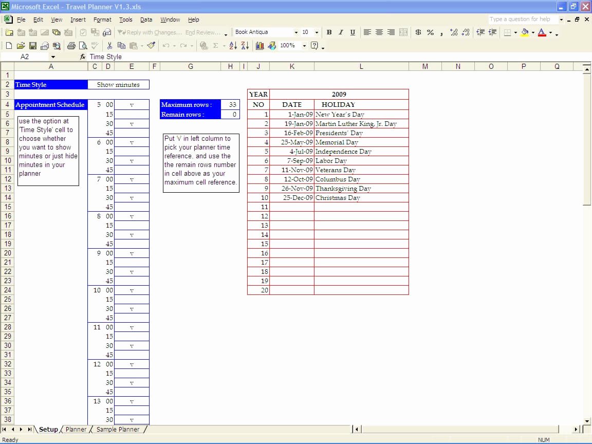 Trip Planner Template Excel New Travel Planner