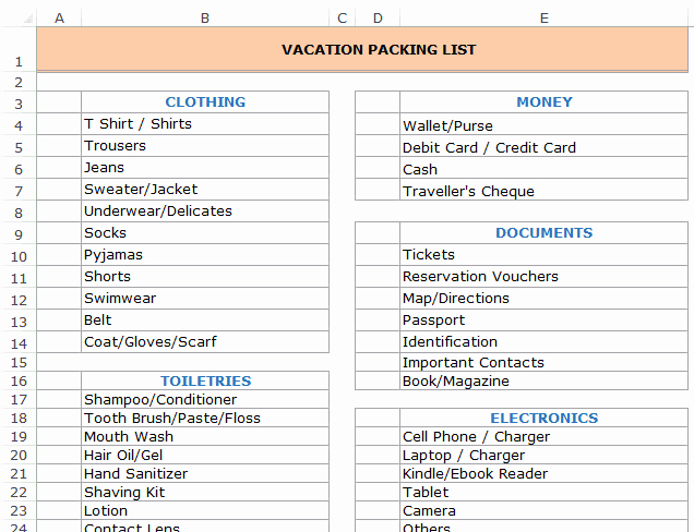 Trip Planner Template Excel New Vacation Itinerary &amp; Packing List Template In Excel