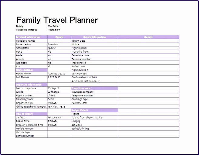 Trip Planner Template Excel Unique 9 Flight Itinerary Template Excel Exceltemplates