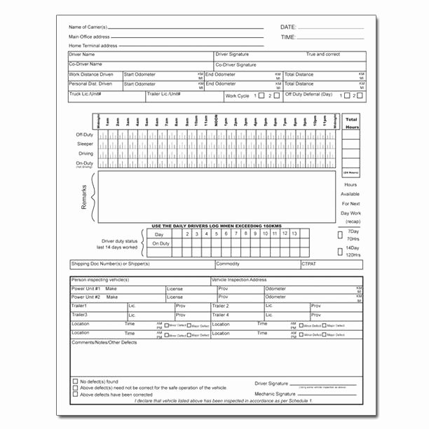 Trip Sheet for Truck Driver Best Of Driver Daily Log Sheet with Inspection Report Carbonless