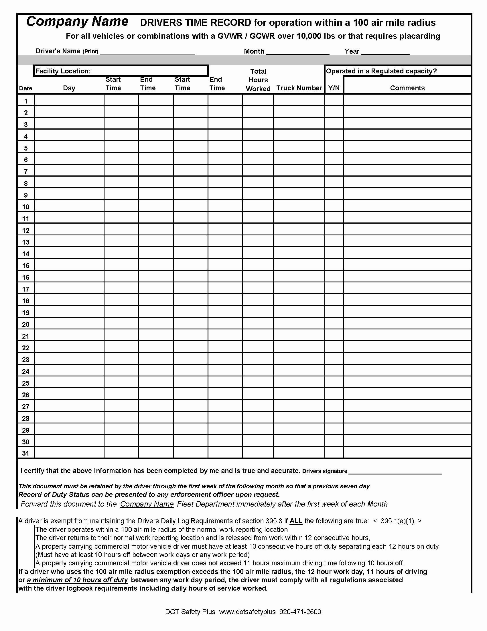 Trip Sheet for Truck Driver Fresh Shorthaul Driver Timesheet