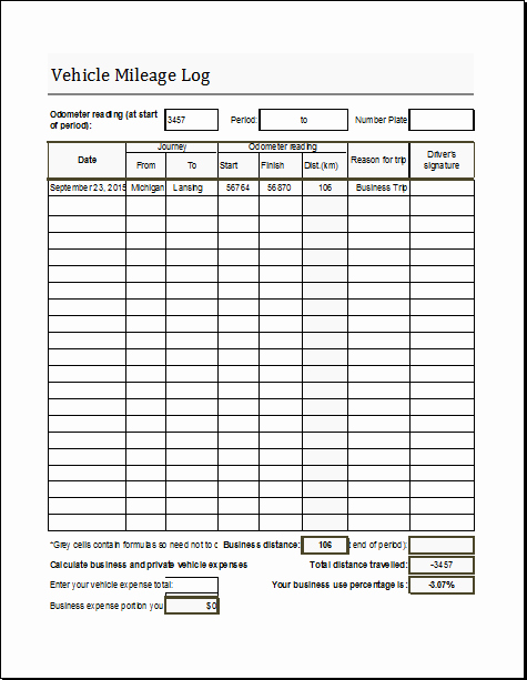 Truck Driver Log Book Excel Template Lovely Vehicle Mileage Log Book Template for Excel