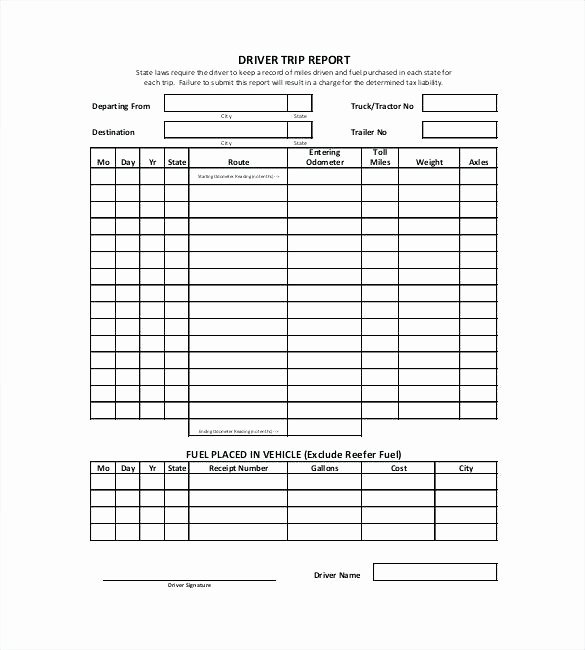 Truck Driver Log Book Excel Template Unique Truck Driver Trip Report Template