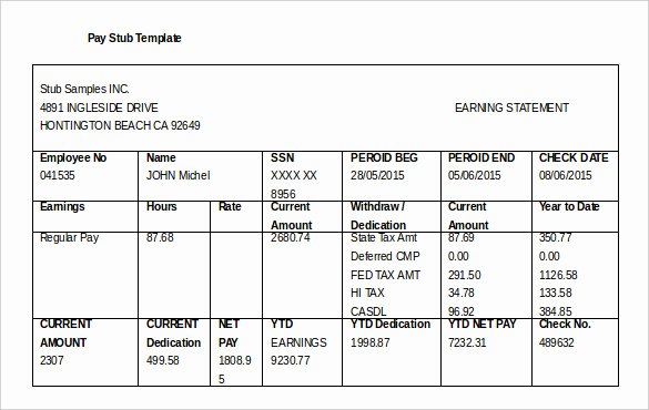 Truck Driver Pay Stub Template Fresh 24 Pay Stub Templates Samples Examples &amp; formats