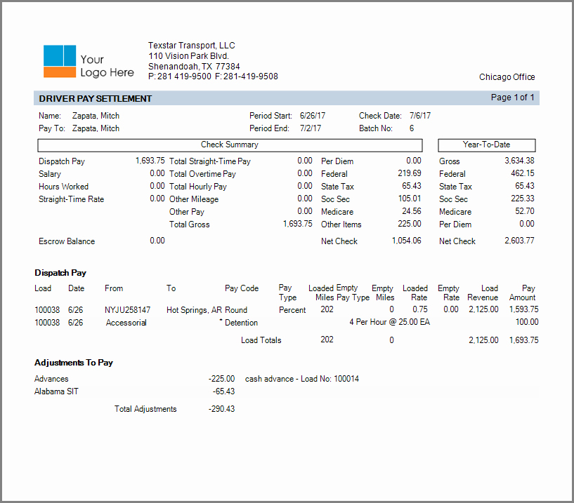 Truck Driver Pay Stub Template Lovely Payroll and Settlements Processing