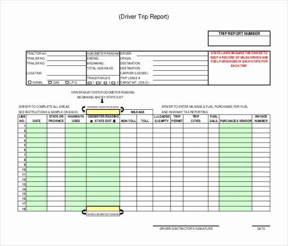 Truck Drivers Trip Sheet Template Awesome Truck Driver Trip Report Template