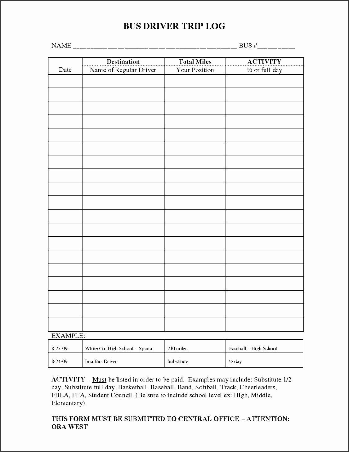 Trucking Trip Sheet Templates New 8 Bus Mileage Log Template Sampletemplatess