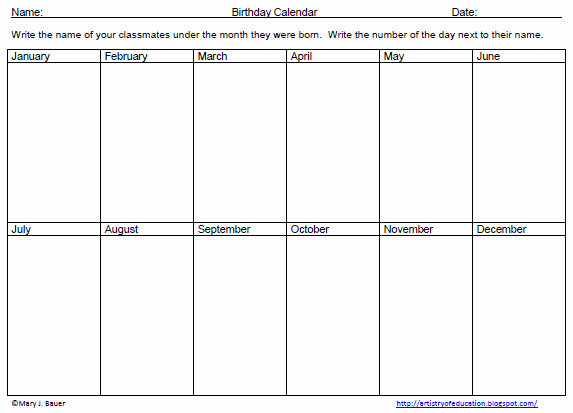 Two Week Calendar Template New Artistry Of Education Free Birthday Graphing Activity