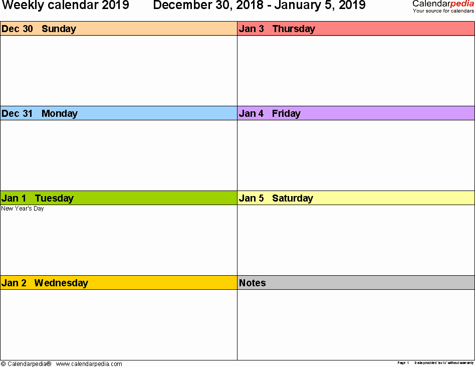 Two Week Calendar Template New Weekly Calendar 2019 for Pdf 12 Free Printable Templates