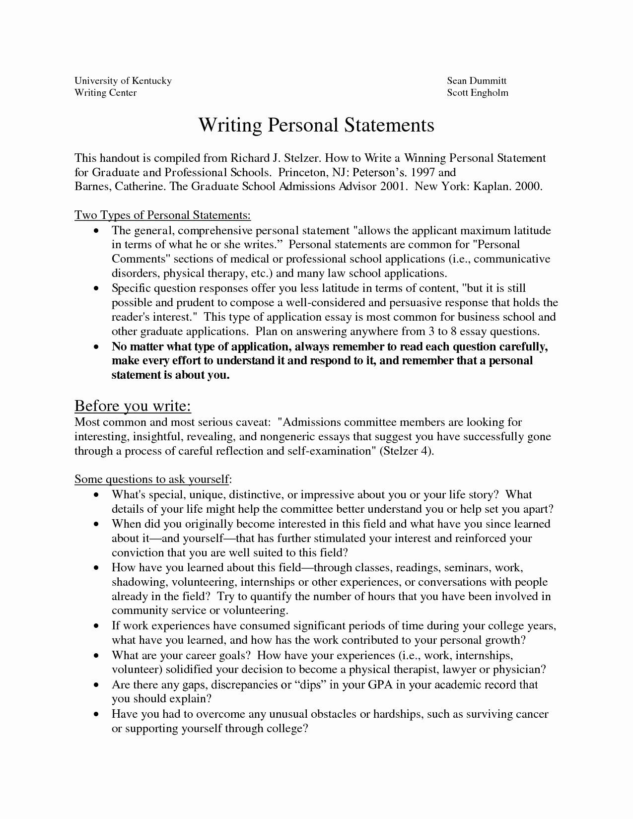 Uc Application Personal Statements New Sample Personal Statements Graduate School