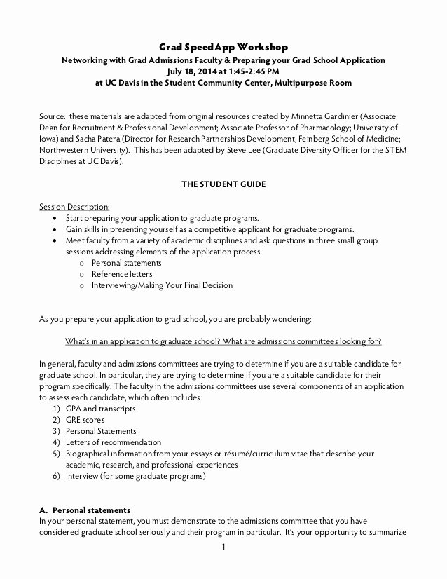 Uc Personal Statement Sample Essays Best Of Grad School Application Workshop Slides and Handout