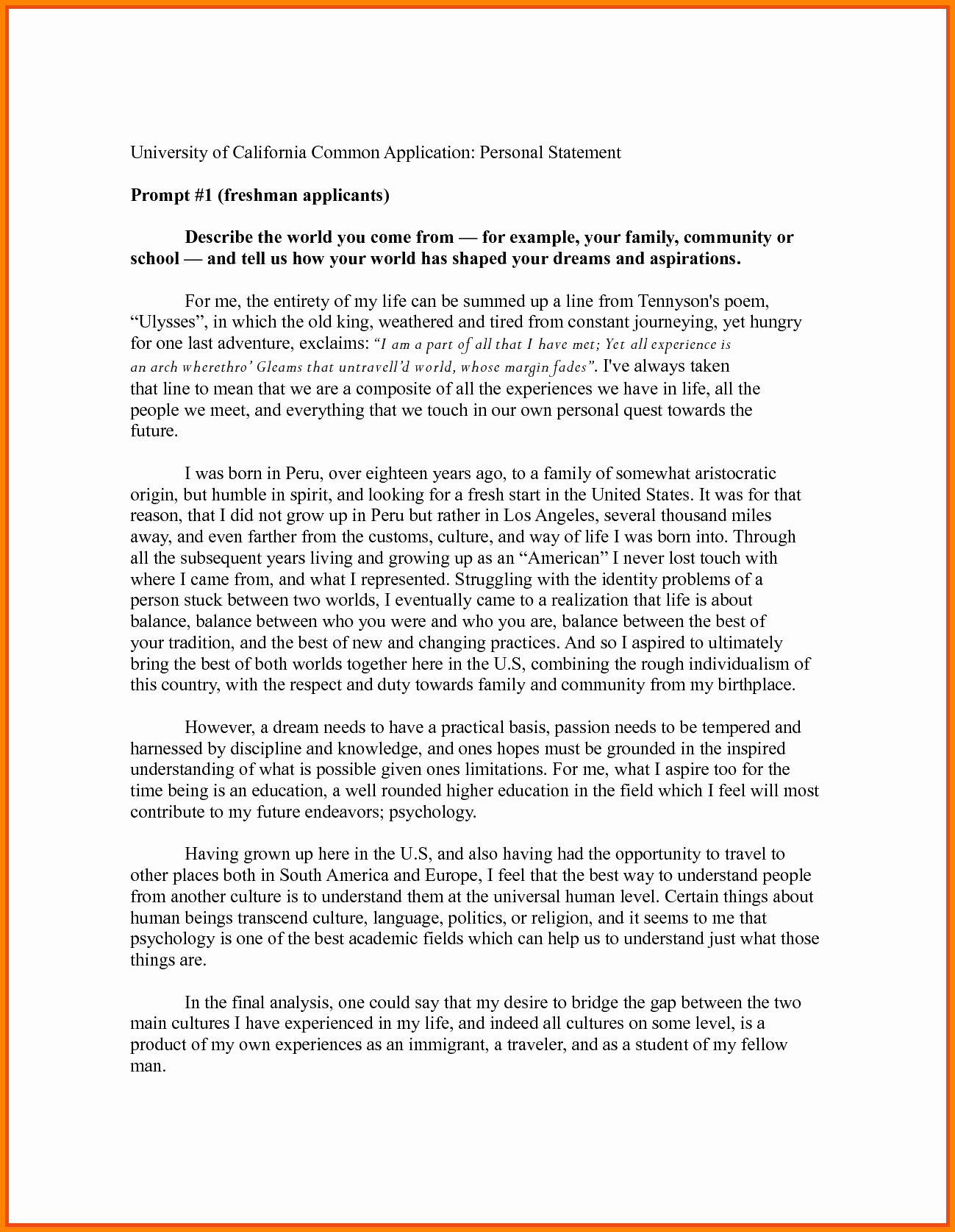 Uc Personal Statement Sample Essays New 8 Personal Statement format Example