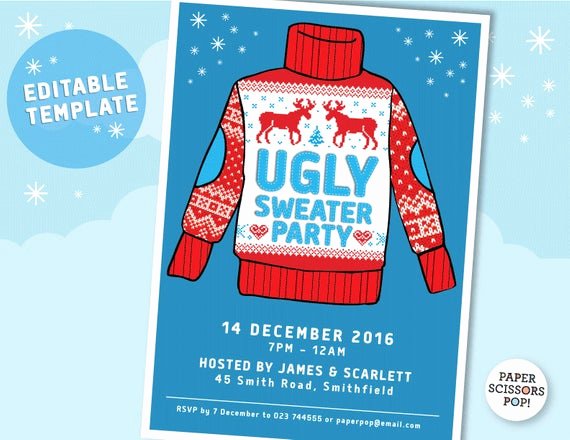 Ugly Sweater Invitation Template Free Fresh Ugly Sweater Party Invitation Template Editable Printable