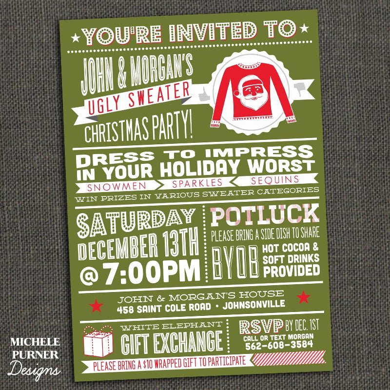 Ugly Sweater Invitation Template Free Lovely Ugly Sweater Christmas Party Invitation by