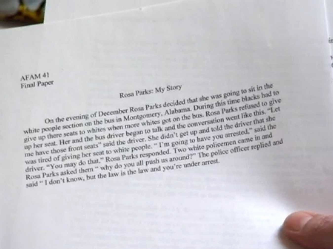 Unc Rosa Parks Final Paper Beautiful Unc athlete Essay Rosa Parks Gets A Minus Business