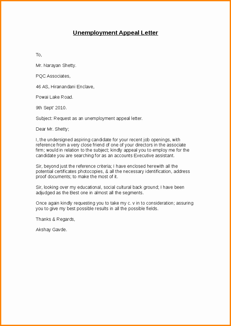 Unemployment Letter Template Inspirational 12 Sample Unemployment Appeal Letter