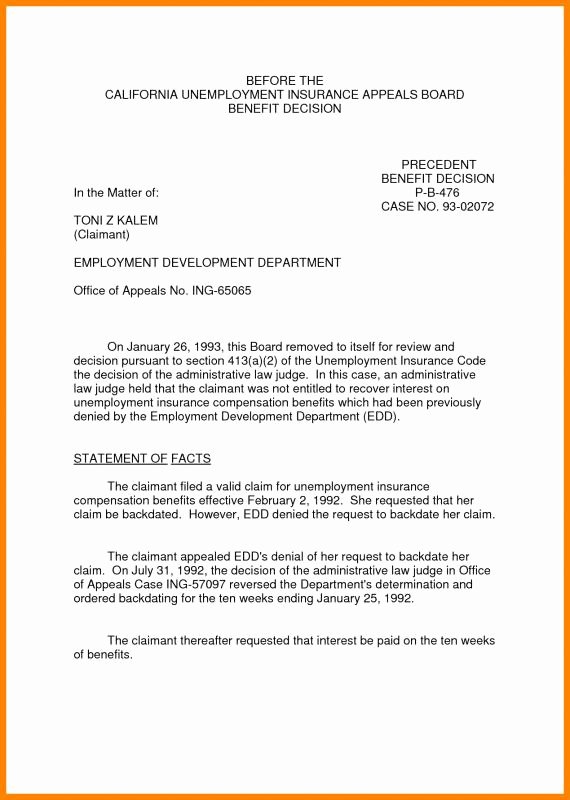 Unemployment Letter Template Unique Unemployment Appeal Letter