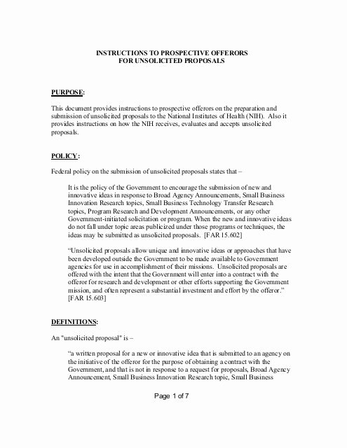 Unsolicited Proposal Sample Best Of Instructions to Prospective Offerors for Unsolicited Proposals