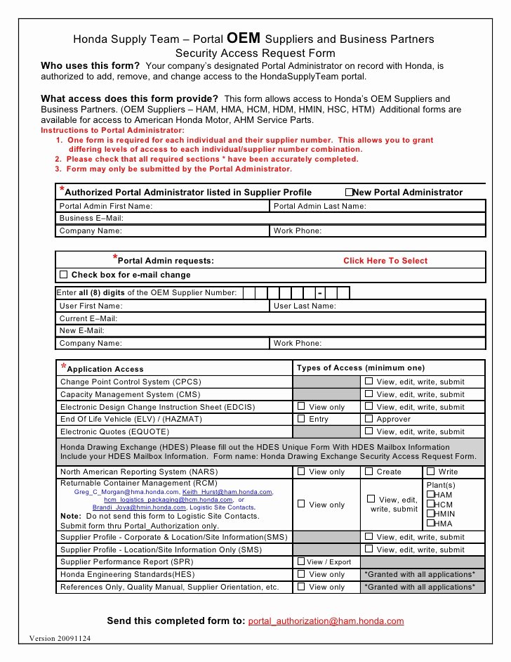 User Access Request form Template Beautiful Hondasupplyteam Oem Security Authorization form