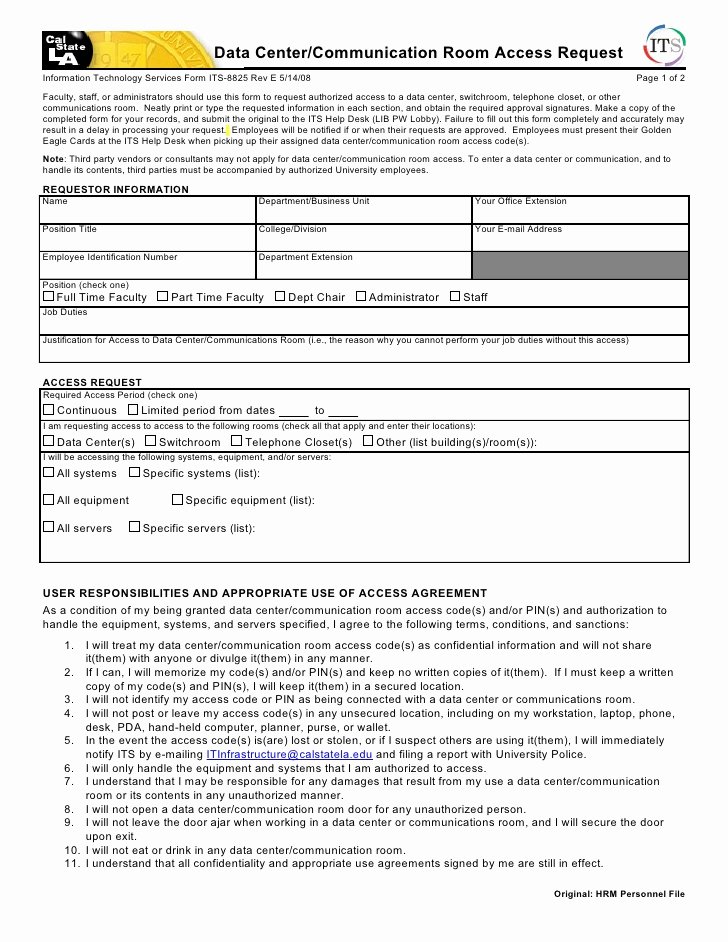 User Access Request form Template Inspirational Data Center Munication Room Access Request