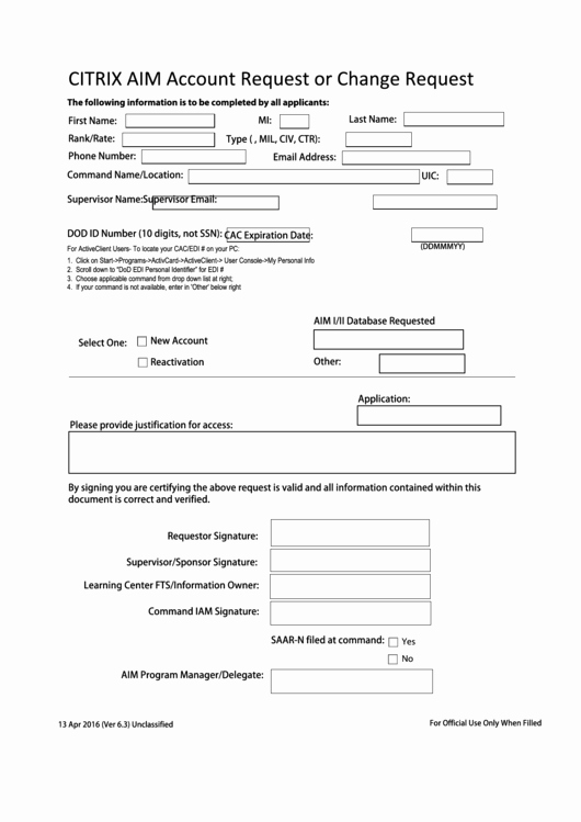 User Access Request form Template Lovely Fillable Citrix Aim Account Request Change Request