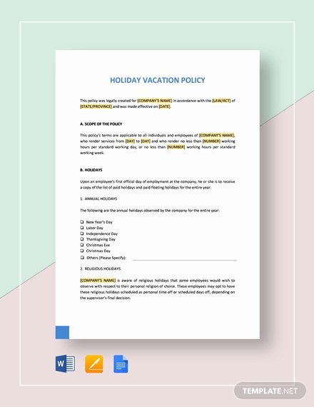 Vacation Policy Template Beautiful Vacation Policy Template Download 469 Hr Templates In