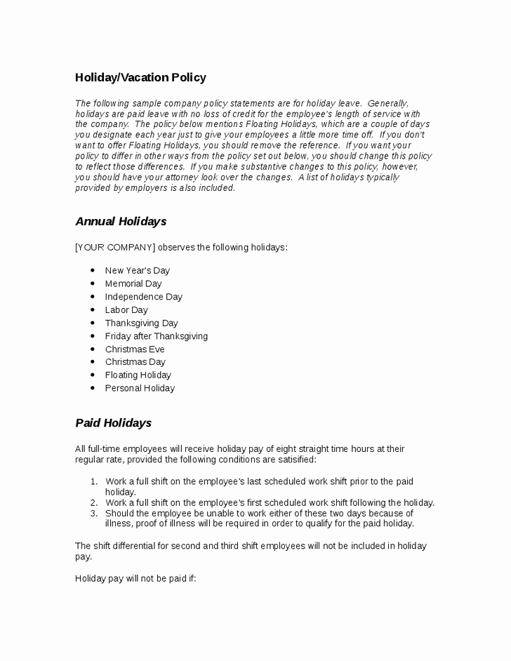 Vacation Policy Template Best Of 28 Of Template Vacation Policy