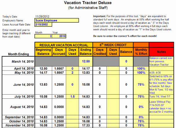 Vacation Policy Template Fresh 9 Employee Vacation Tracker Templates Excel Templates