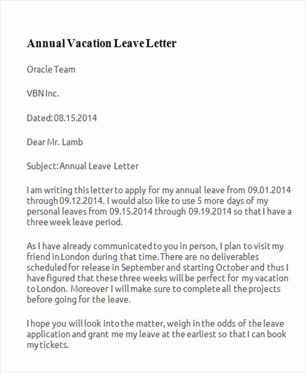 Vacation Policy Template Lovely 42 Leave Letter Samples Pdf Word Apple Pages