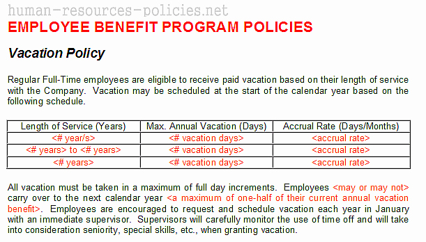 Vacation Policy Template Luxury Sample Human Resources Policies Sample Procedures for