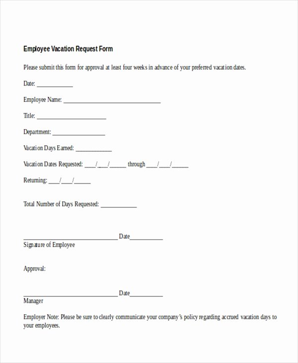 Vacation Policy Template New Sample Vacation Request form 11 Free Documents In Doc Pdf