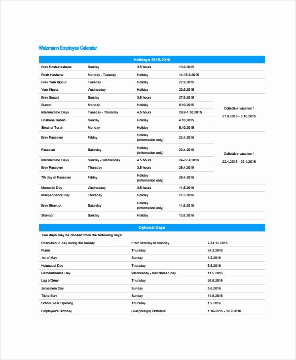 Vacation Schedule Template 2016 Awesome 16 Calendar Templates