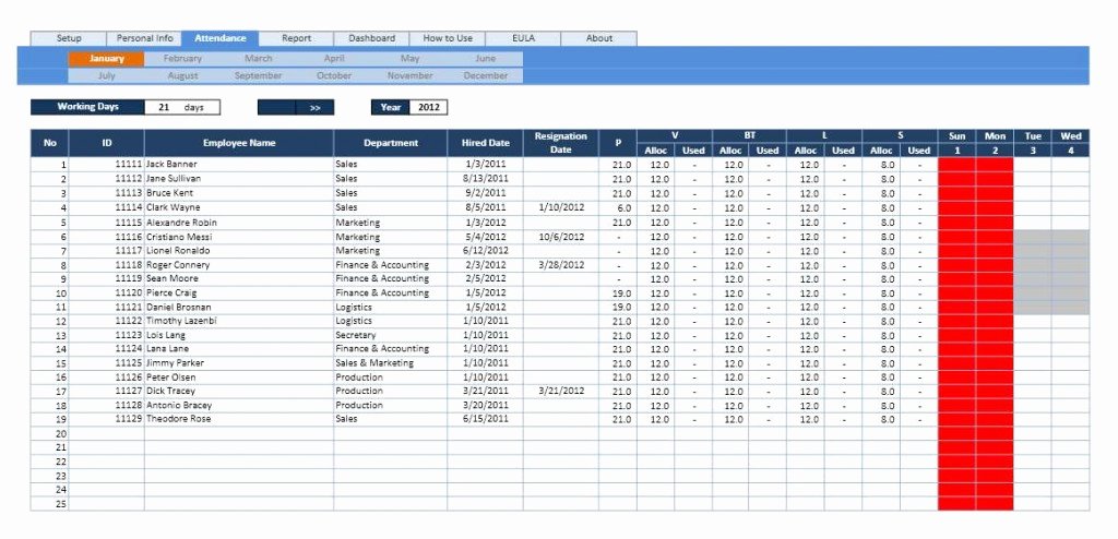 Vacation Schedule Template 2016 Elegant Employee attendance Calendar and Vacation Planner