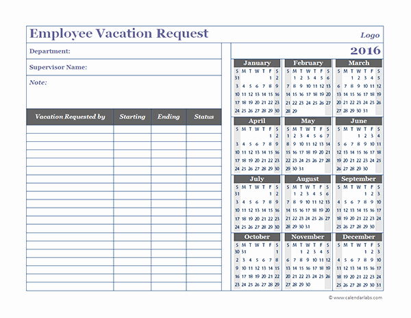 Vacation Schedule Template 2016 Lovely 2016 Business Employee Vacation Request Free Printable