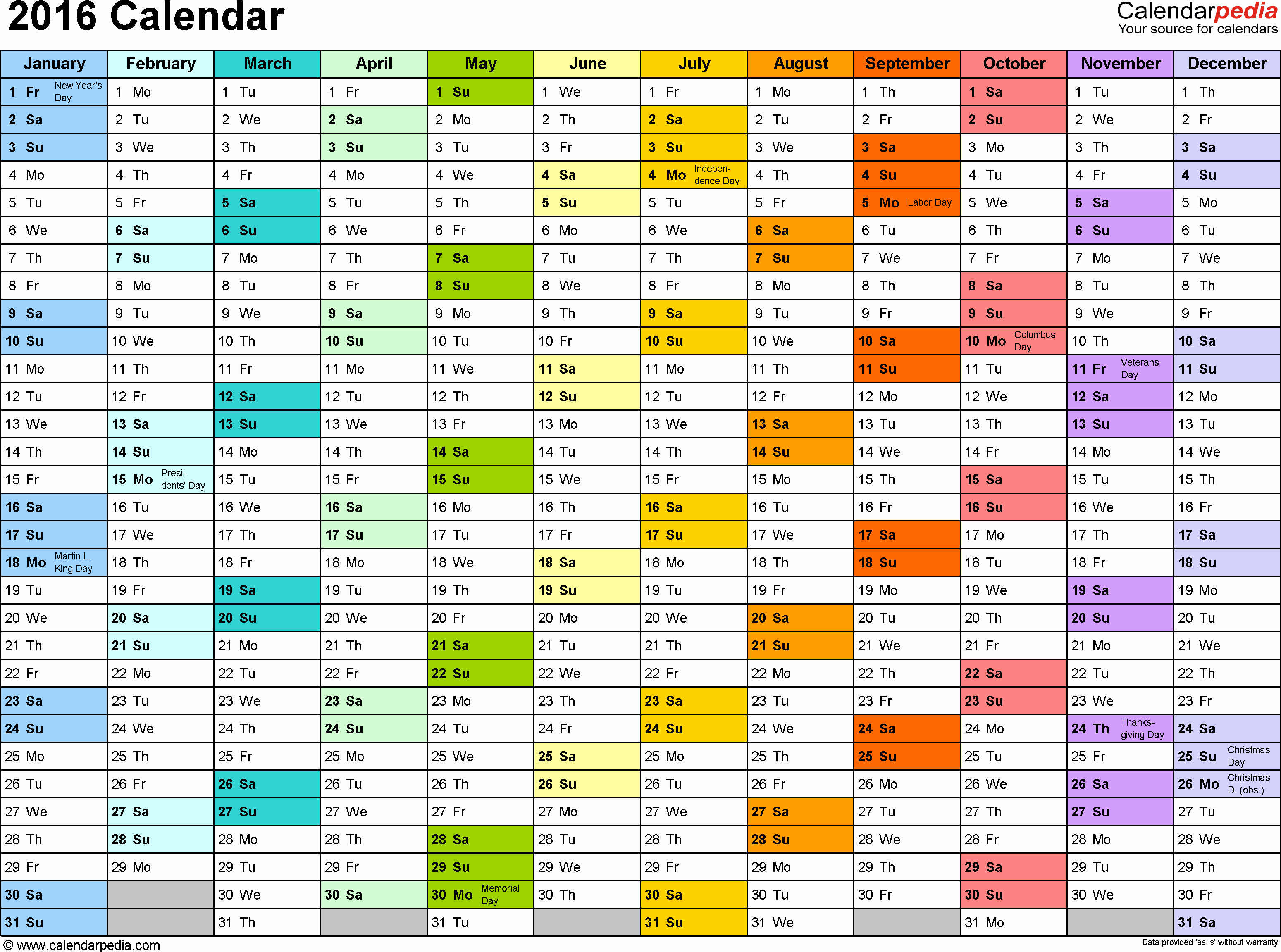 Vacation Schedule Template 2016 Luxury 2016 Calendar with Federal Holidays &amp; Excel Pdf Word Templates