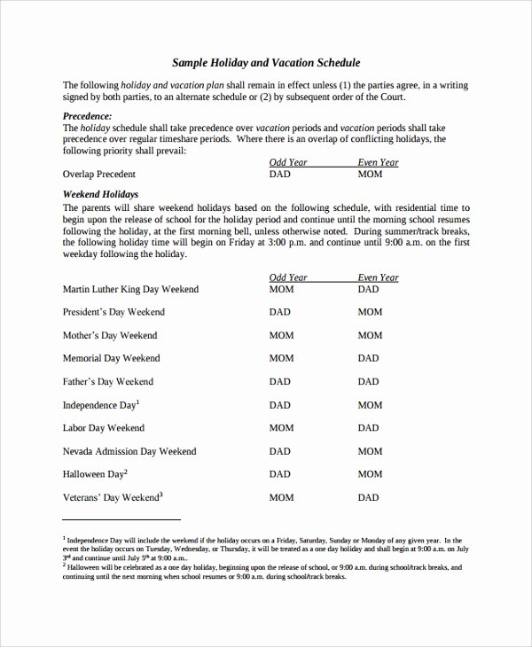 Vacation Schedule Template 2016 New Sample Vacation Schedule Template 8 Free Documents