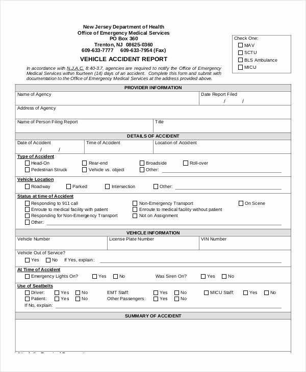 Vehicle Accident form Beautiful 56 Examples Of Report forms