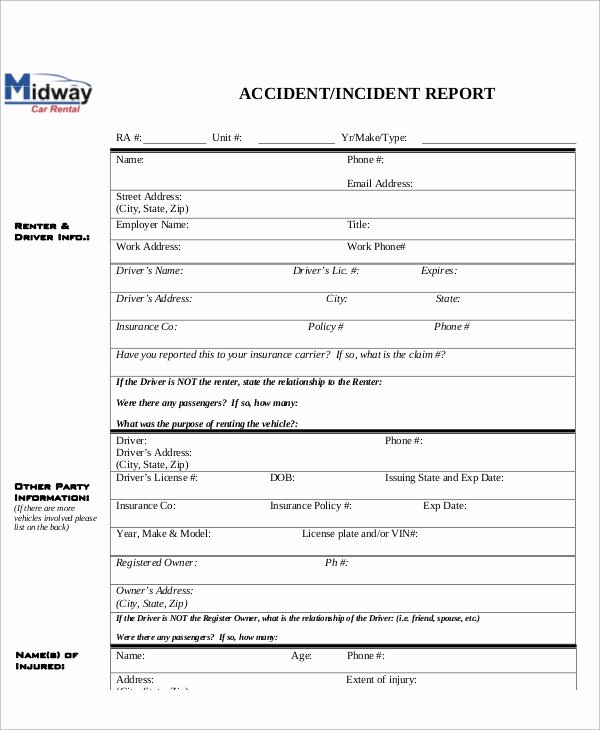 Vehicle Accident form Best Of 6 Sample Accident Incident Reports