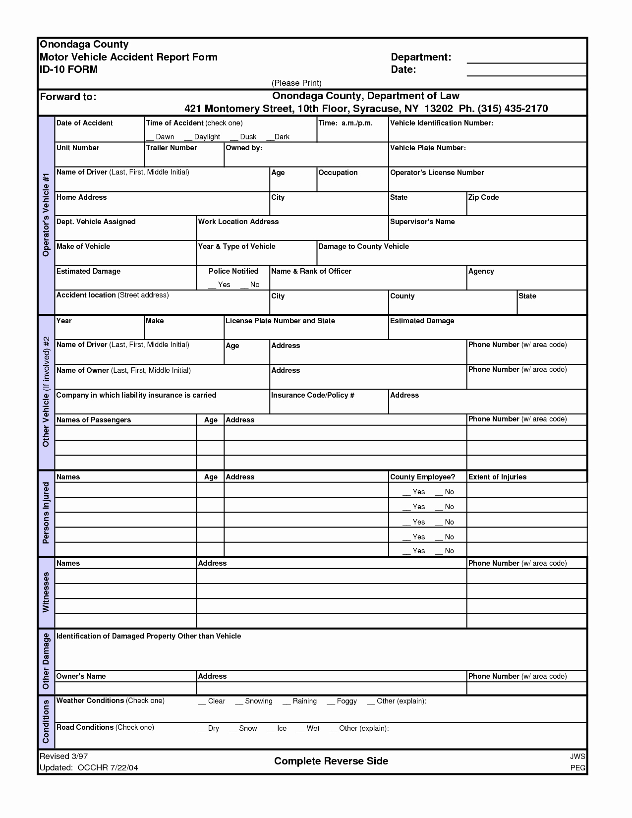 Vehicle Accident form Unique Best S Of Printable Accident Report forms Printable