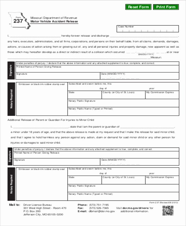 Vehicle Accident form Unique Sample Accident Release form 9 Examples In Word Pdf