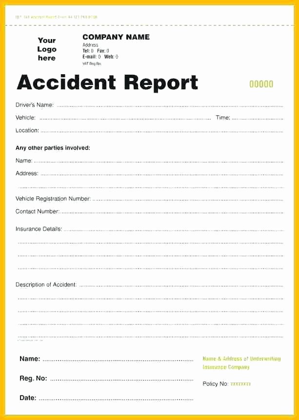 Vehicle Accident Report form Template Best Of Work Accident Report form Template Employee Incident Free