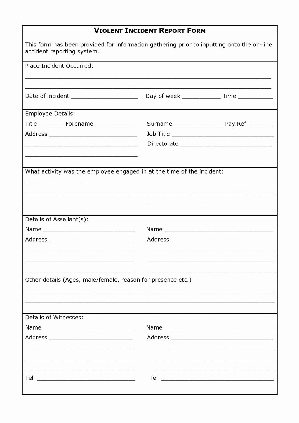 Vehicle Accident Report form Template Fresh Accident Report form Template Word Uk Hse for Workplace