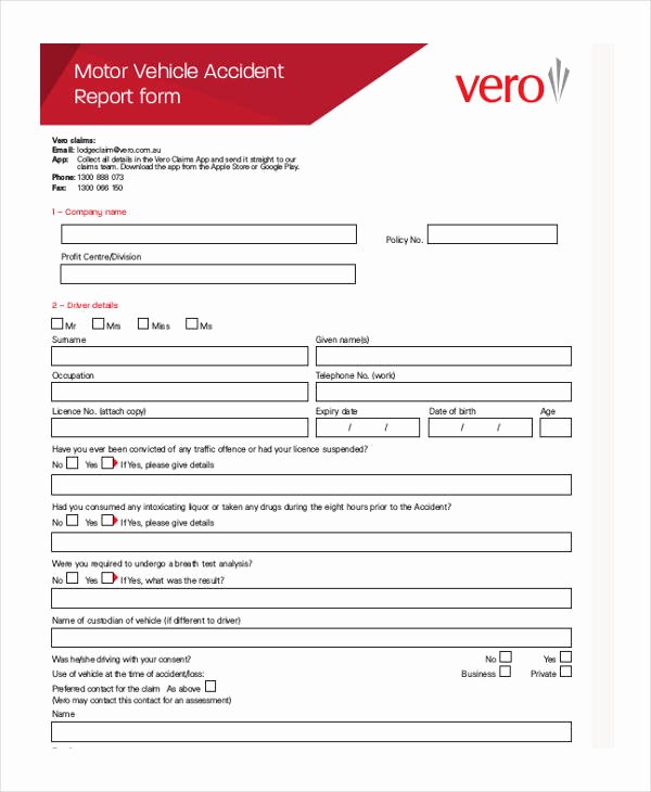 Vehicle Accident Report form Template Unique 28 Sample Accident Report forms